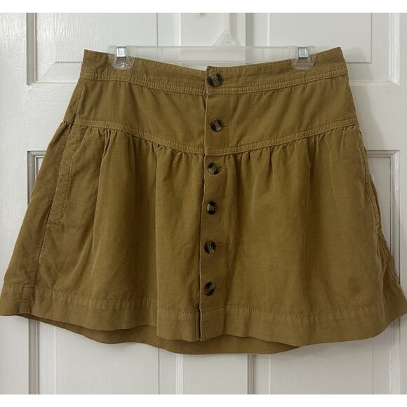American Eagle Y2K High Waist Boho Gathered Mini Skirt Tan Soft Corduroy‎ Sz 6 - Picture 1 of 5